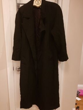 Galle Vintage Wool Women's Black Long Trench Coat - Sleek Outerwear